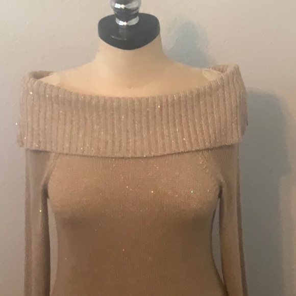 Michael Michael Kors gold sequin sweater.  Off the shoulder cowl - Picture 4 of 10